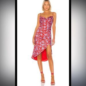Lovers + Friends Noah Wrap Dress Red Purple Floral Asymmetrical Hem M REVOLVE